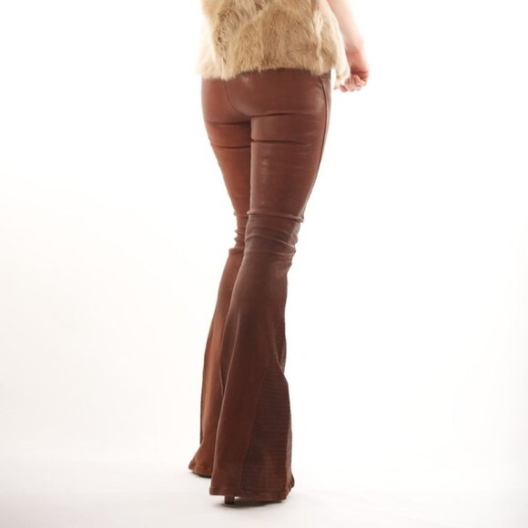 Elizabeth and James Baxley flared brown leather pants bell bottom vintage jeans - Picture 3 of 15